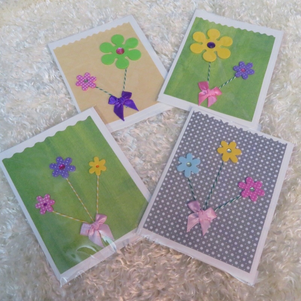 Set of 4 Handmade GET WELL SOON folded cards, 5.5"X4.25", A2